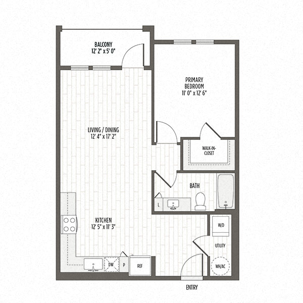 Floor plan for 1 bed, 1 bath, 754 sqft